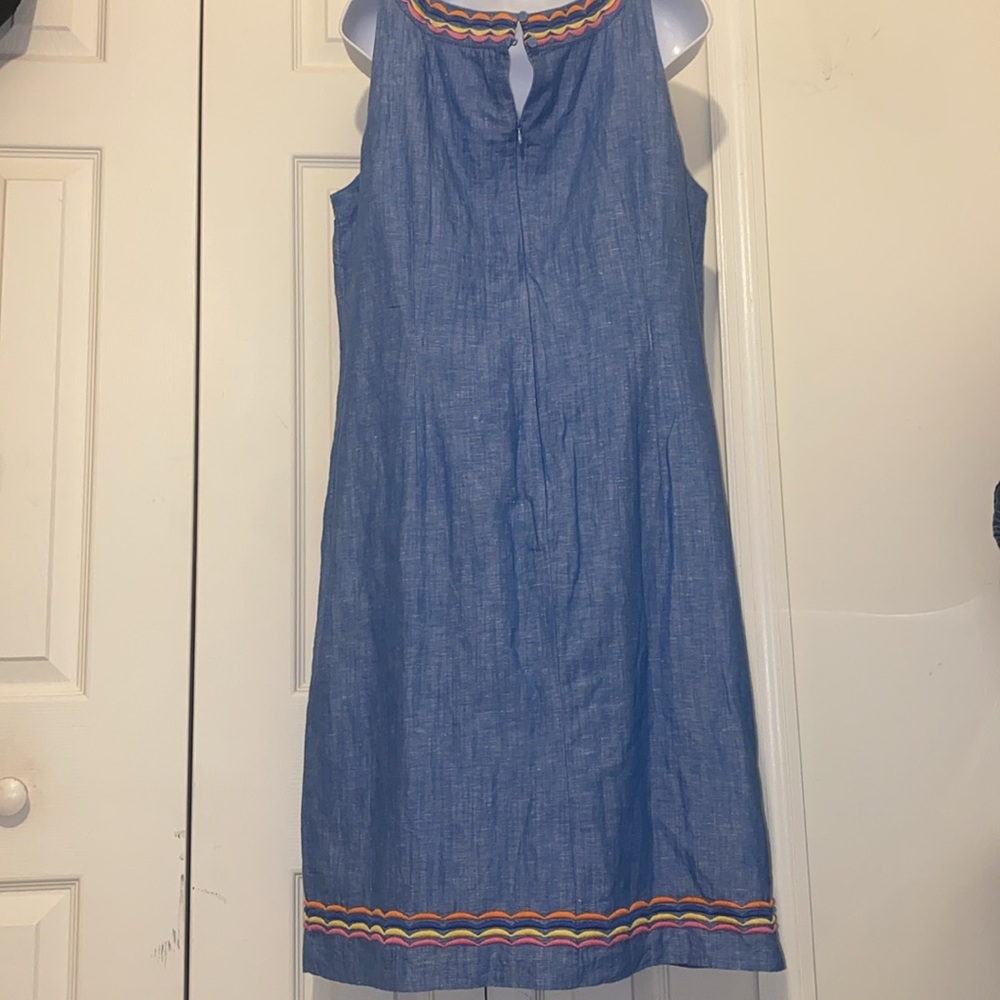 Talbots Blue Midi Dress with Multicolor Trim - Picture 5 of 10